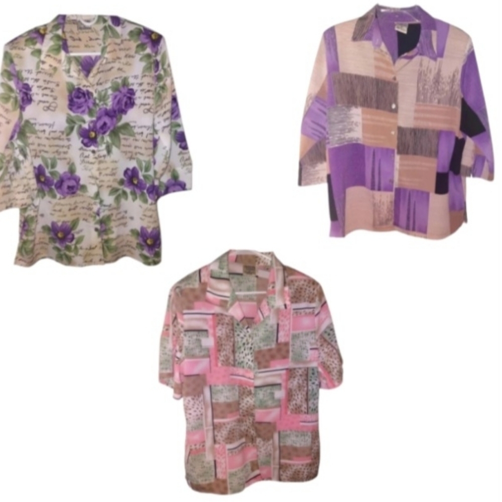 Bundle Of 3 Vintage Allison Daley 3/4 Sleeve Colorblock Casual Button Down Sz 16